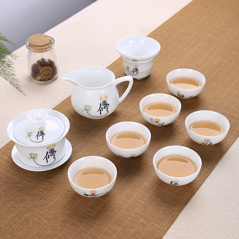 9 шт. китайский Чай комплект Gaiwan синий и белый фарфор Чайный набор кунг-фу Супница
