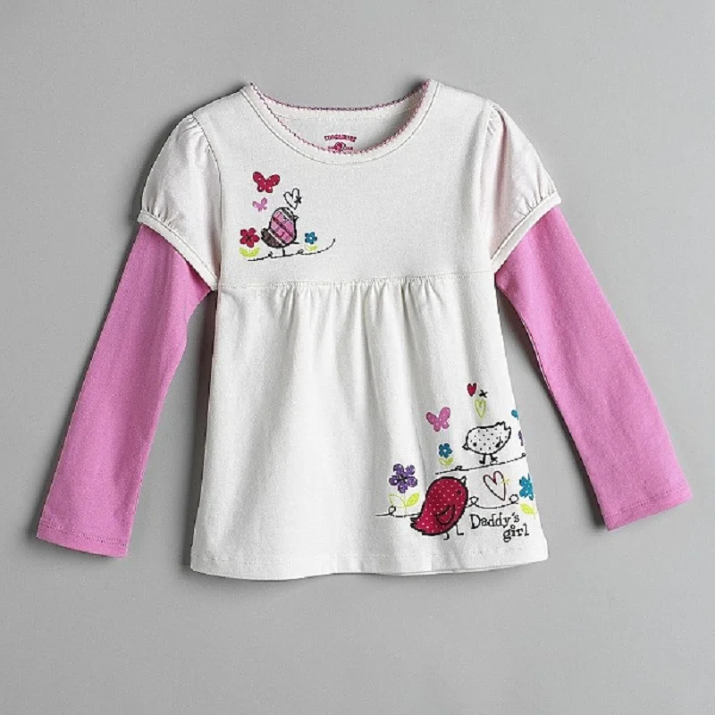 Коллекция 2017 года милые футболки для девочек Весенние длинные детские топы 100%