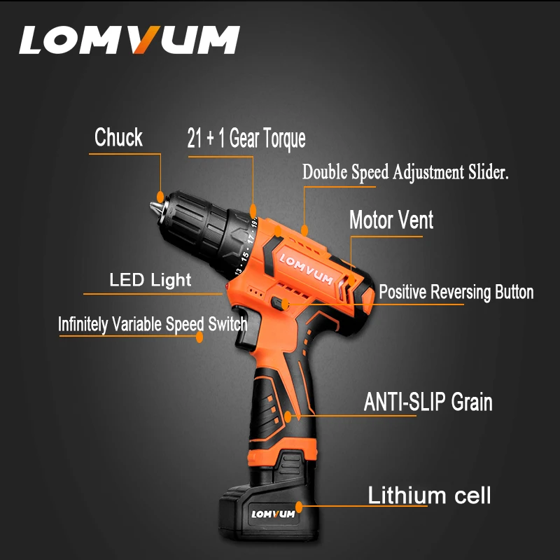 Lomvum Новый мини Мощность инструменты 12/16/24V двойной Скорость Электрический