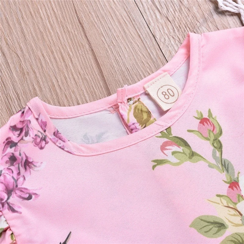 1-4Y Dress+Headband Toddler Girl Sister Dress Cotton Round Neck Short Sleeve Print Cute Princess Pink Party Fashion New | Детская одежда