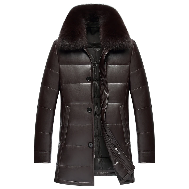 Новинка 2017 длинное пальто из искусственной кожи на утином пуху Мужское отличного