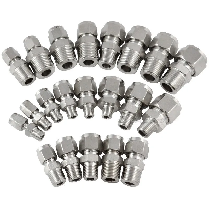 

MEGAIRON 1/4" 8MM Bite Type Fitting Male Threaded Double Ferrule Connector Stainless Steel SS304 Card-type Connector Set