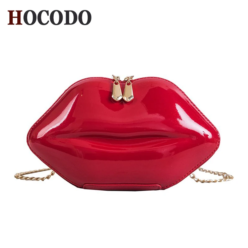 HOCODO, Модный женский красный клатч губы из лакированной кожи, женская сумка на плечо с цепочкой, вечерняя сумочка, кошелек в форме губ