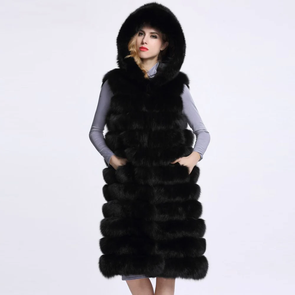 Женский Длинный жилет из искусственного меха 11 линий с капюшоном|long faux fur vest|faux