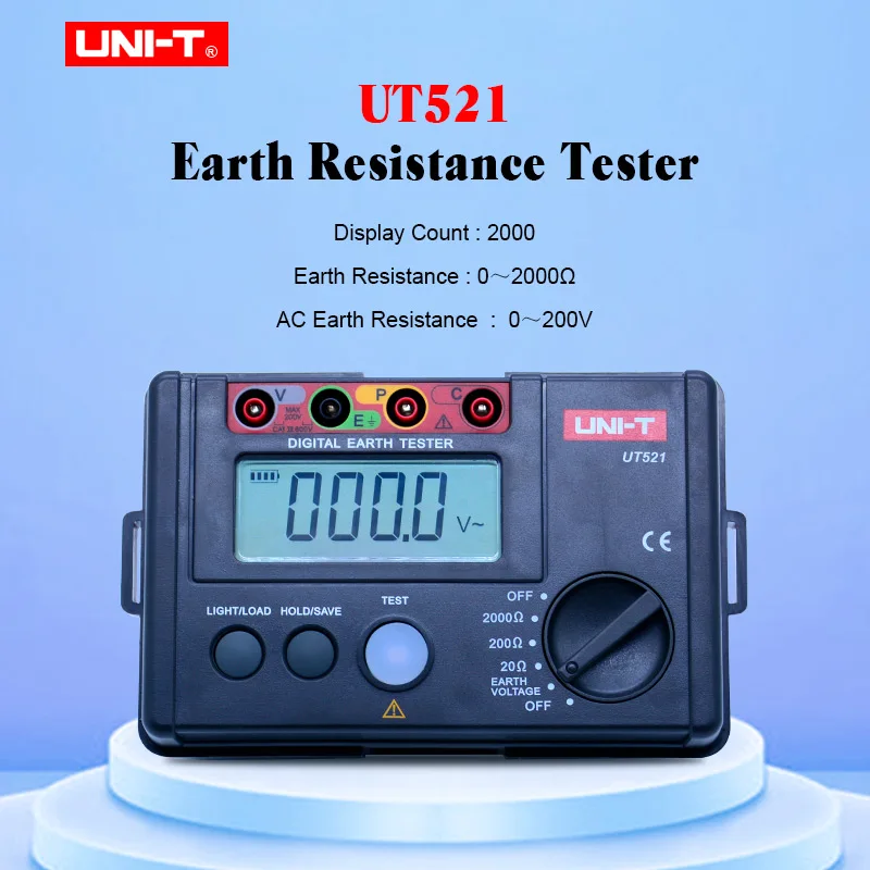 

UNI-T UT521 Digital Earth Resistance Tester Digital Display 0-200V 0-2000 ohm Ground Earth Resistance Voltage Meter Tester