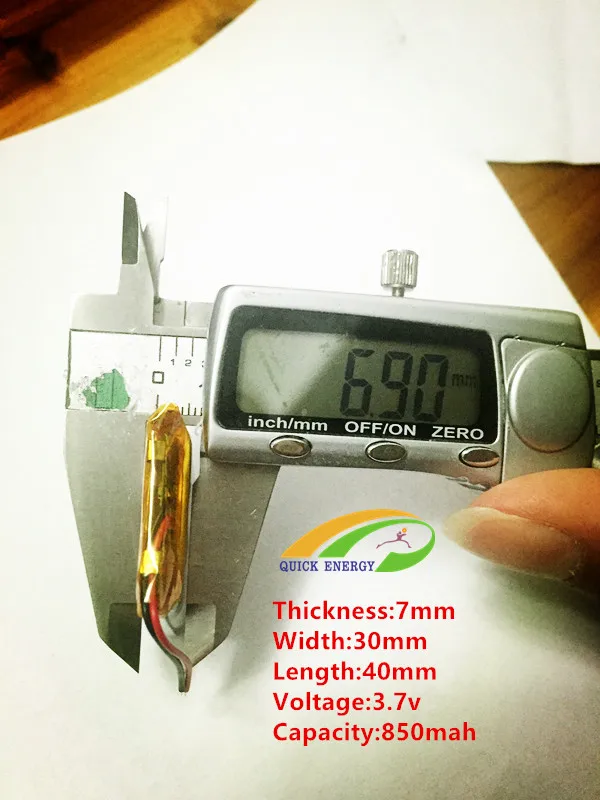 3.7V thium polymer battery 073040 703040 850MAH GPS MP3 voice recorder | Электроника