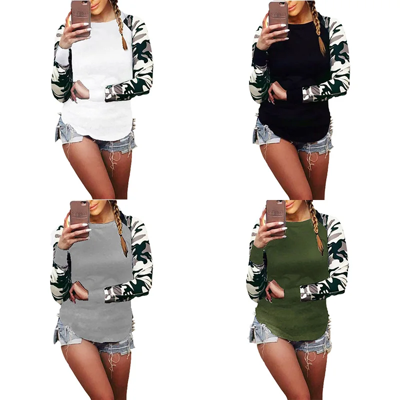 2019 сексуальные футболки женские камуфляжные длинные осенние Топы Повседневная