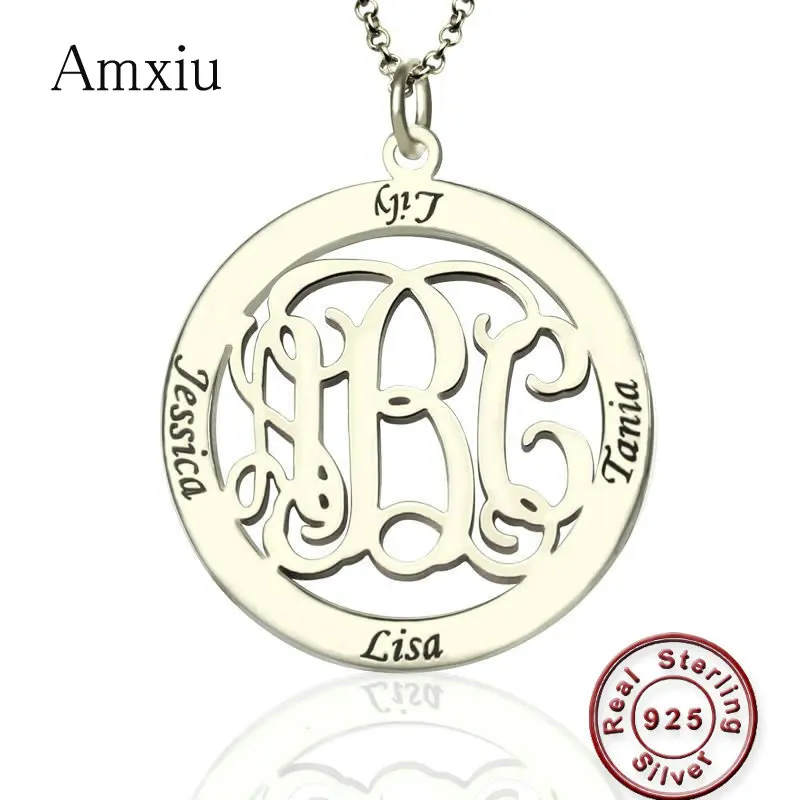 Amxiu заказной 925 серебряный круглый кулон ожерелье гравировка 1-3 буква инициалы и 4 наименования монограмма ожерелье для женщин подарок матер... от AliExpress RU&CIS NEW