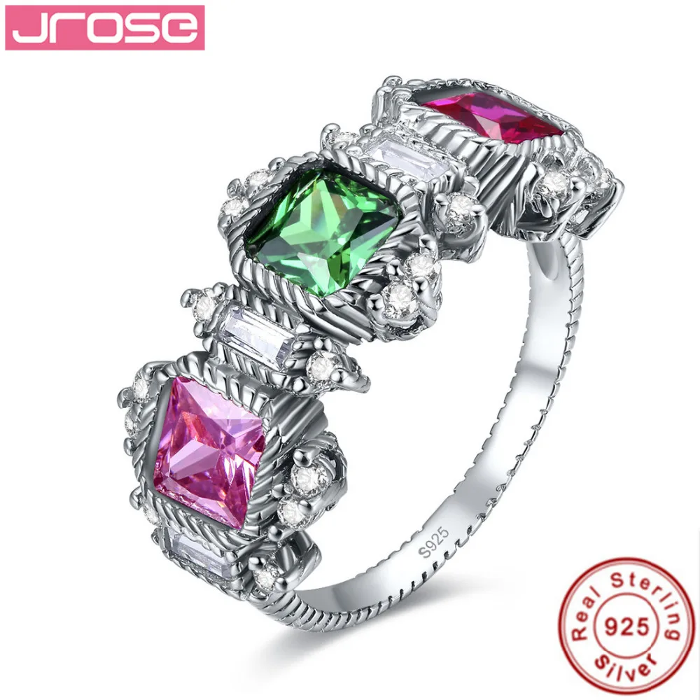 Jrose женское изысканное кольцо из 100% чистого серебра 925 пробы с зеленым и красным