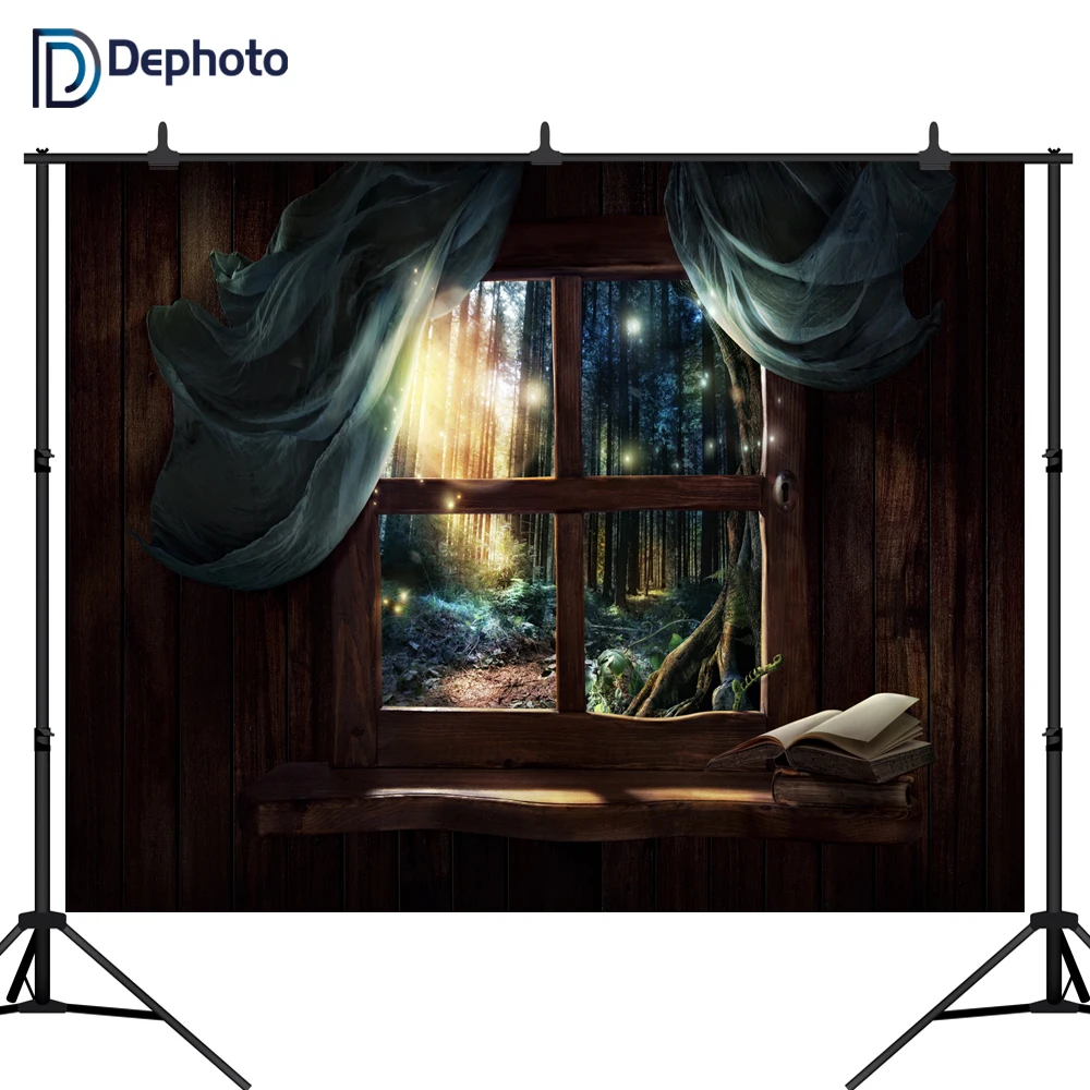 DePhoto photography backdrop fairy tale Forest window kid newborn wonderland party photocall background photo shoot prop | Электроника