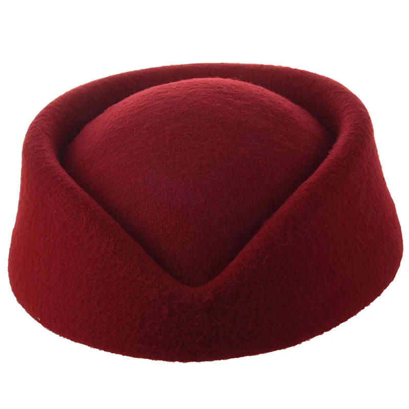 wine red Элегантный шерстяной войлок Pillbox стюардесса Air Hostesses берет шляпа БАЗА партии кепки - Цвет: wine red