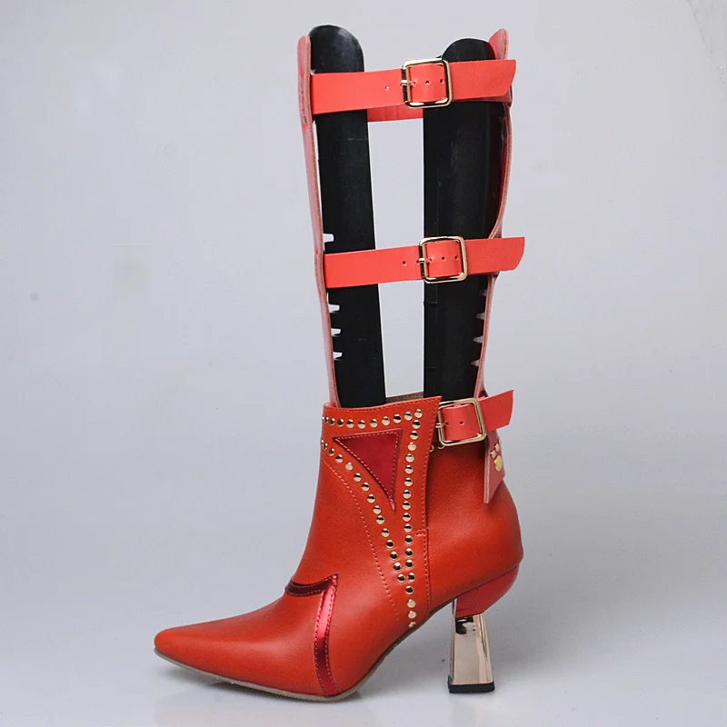 Prova Perfetto Two Wear Women Summer Boots Pointed Toe Rivets Studded High Heel Boot Female Riding Straps Botas Mujer | Обувь