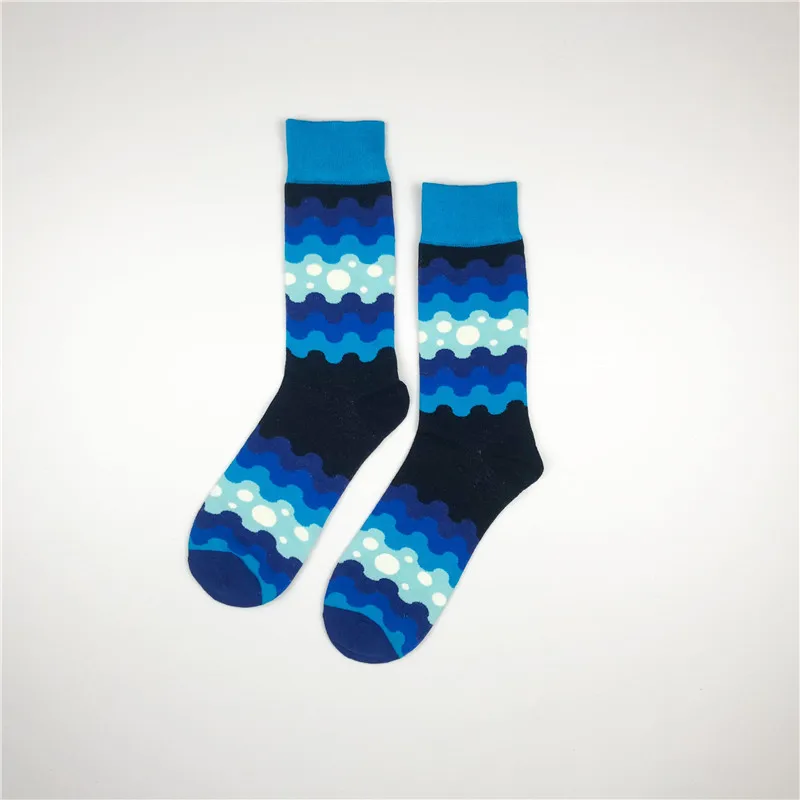 blue wave Мужские носки, горные пейзажи, горошек, Троянские, веселые, модные, цветные, разноцветные, в стиле хип-хоп, хлопковые носки Harajuku - Цвет: blue wave