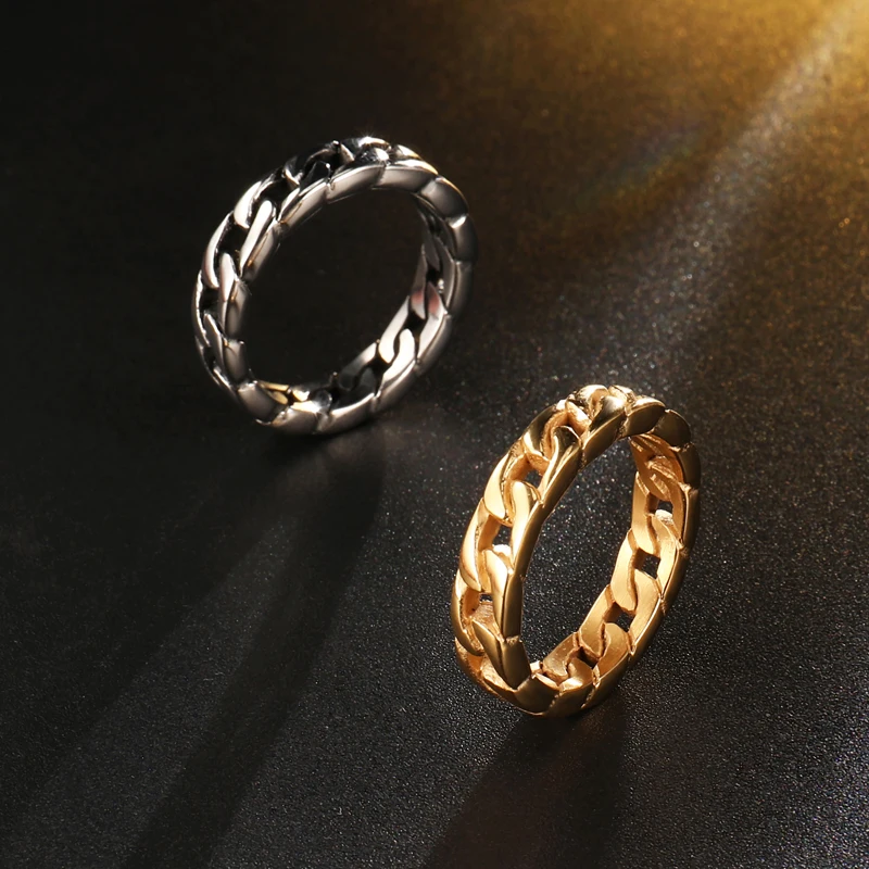 Хип-хоп золотой цвет кубинское кольцо с цепочкой из нержавеющей стали свадебные