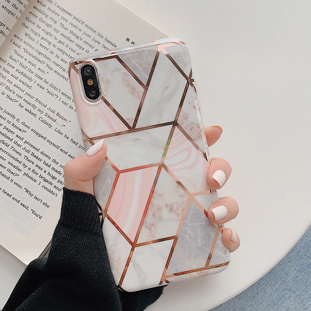 Чехлы для телефонов Beyour с геометрическим мраморным рисунком для iPhone XR XS Max 6 6S 7 8 Plus X Мягкая IMD Гальваническая задняя крышка чехол подарок