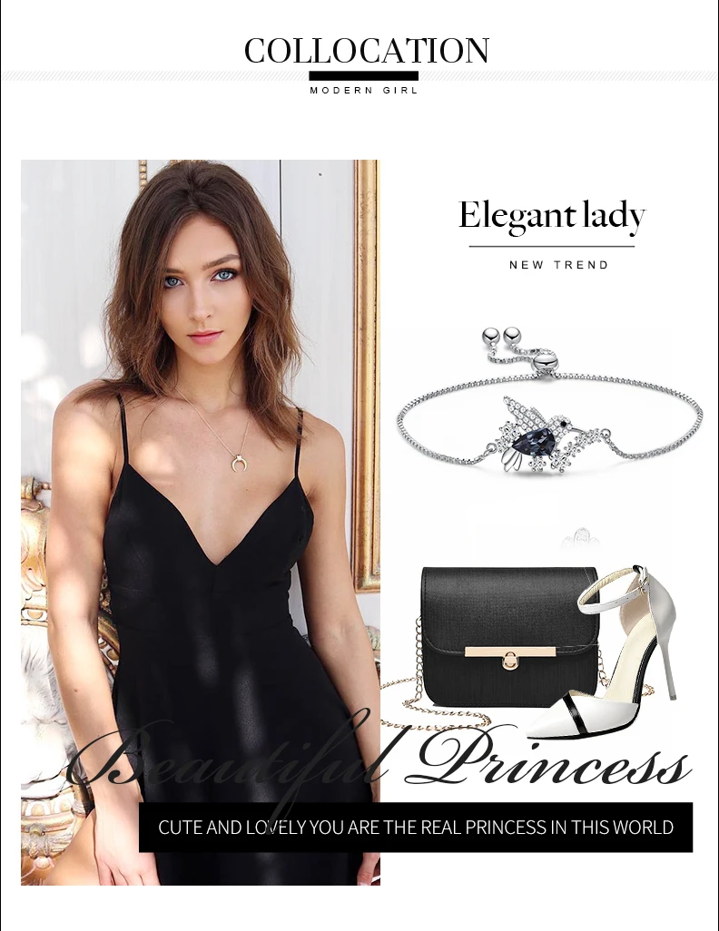 Cdyle 925 Sterling Silver Bird Bracelet Embellished with crystal Link Chain Bracelet Jewelry Gift armband damen