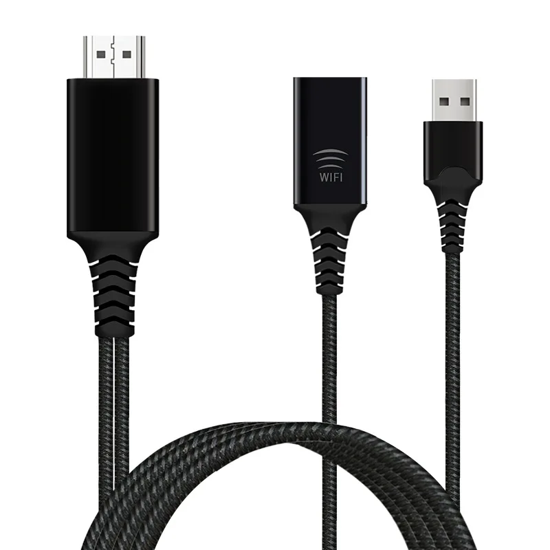 Черный 2в1 беспроводной WiFi зеркальный кабель литой телефон в HDMI ТВ конвертер HD ТВ адаптер для iPhone XS MAX Xiaomi huawei Android Windows - Цвет: Черный