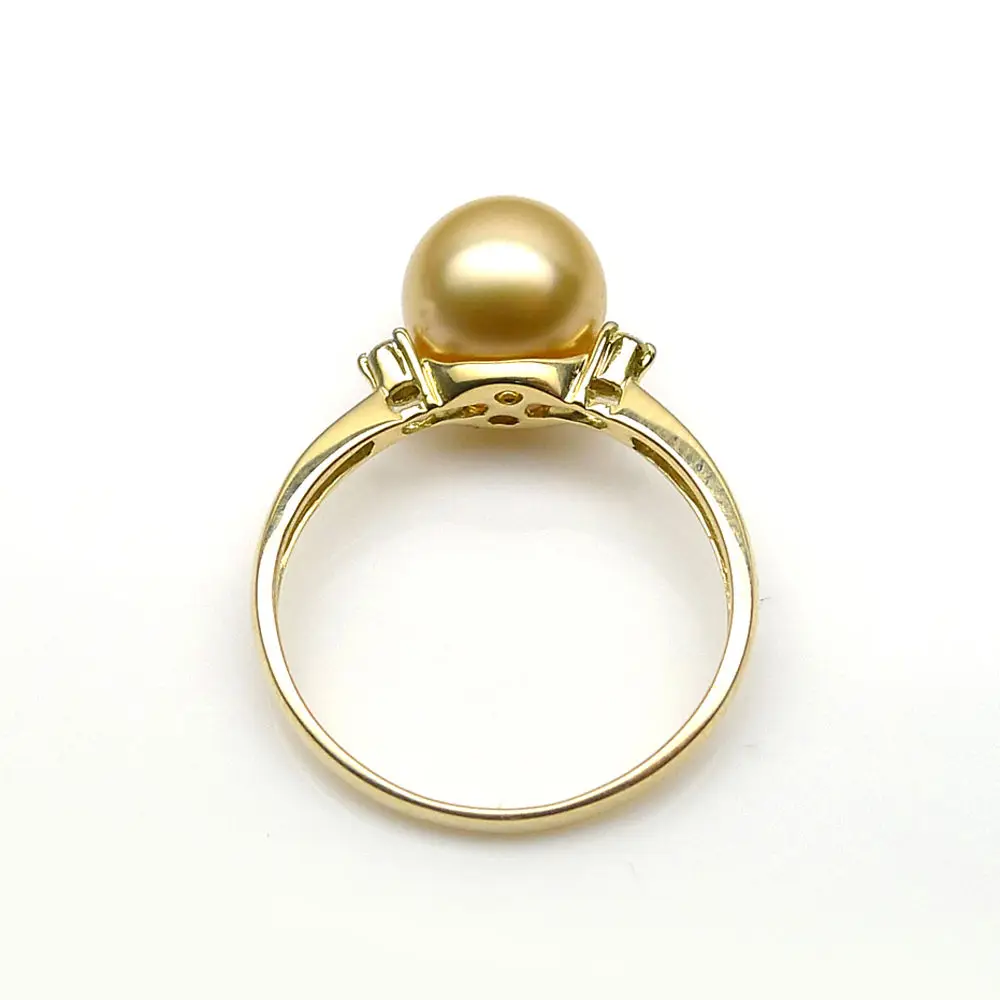 AAA 8-9mm Perfect Round Real South Sea Golden Pearl Diamond Ring 18K Yellow Gold | Украшения и аксессуары