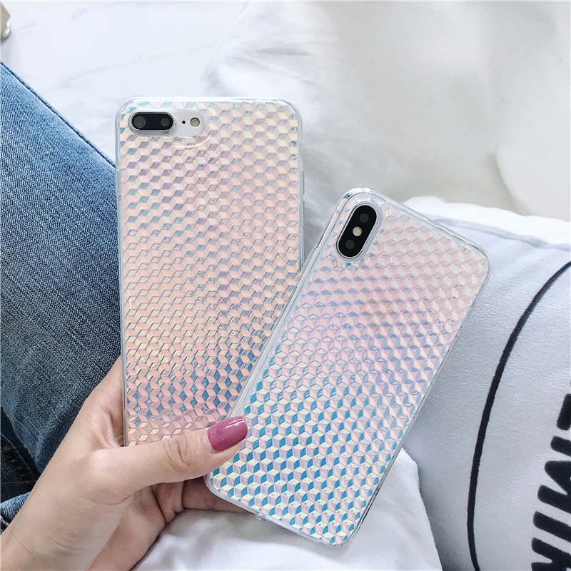 3D вафельная масштаба шику Лазерная чехол для телефона iPhone 6 S 7 8 плюс Прозрачный