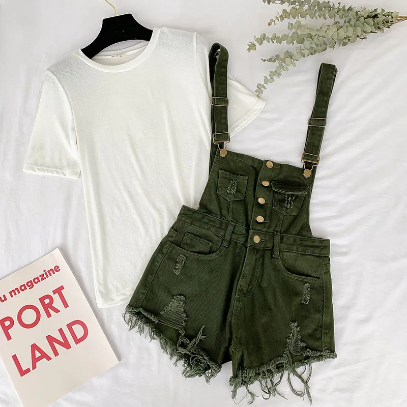 Army Green Летний модный женский джинсовый комбинезон, джинсовое платье, шорты, комбинезон, Женский Повседневный комбинезон с лямками, шорты с кисточками - Цвет: Army Green
