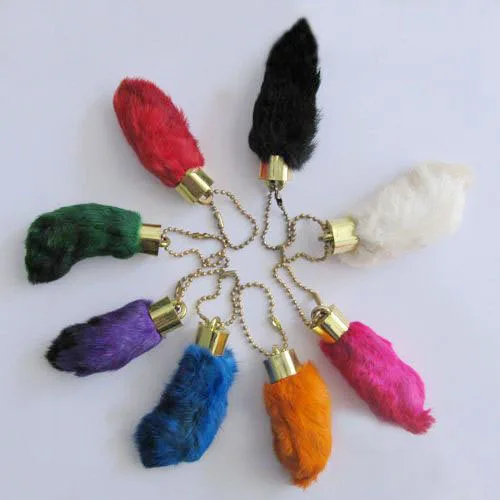 

Free shipping lucky charm amulet tailsman colours rabbit feet keychain