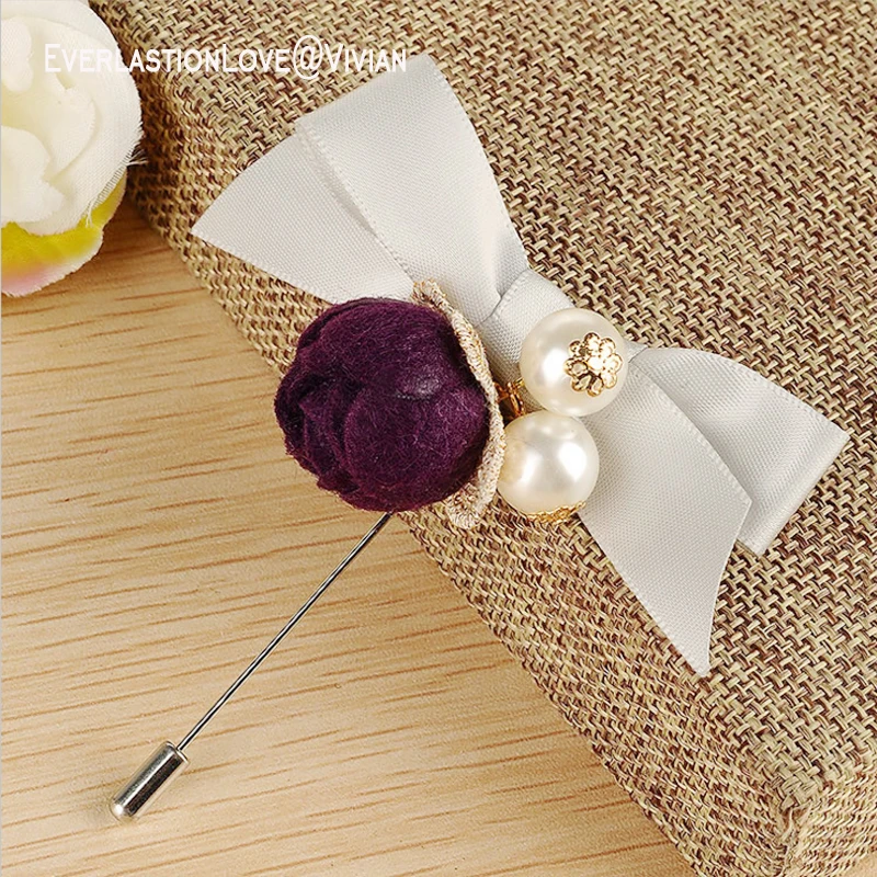 ELLV Fashion Women flower bow Brooch accessories Vintage Imitation pearl brooches Fabric rose pins for women's decoration | Украшения и
