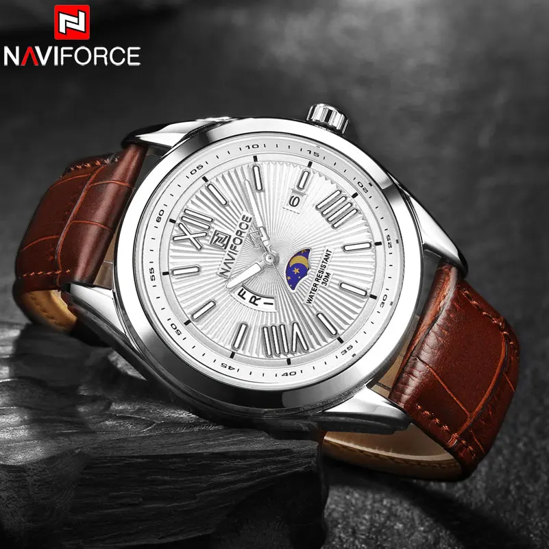 Naviforce Лидирующий бренд Для мужчин Часы Роскошные мужские кварцевые часы кожаные