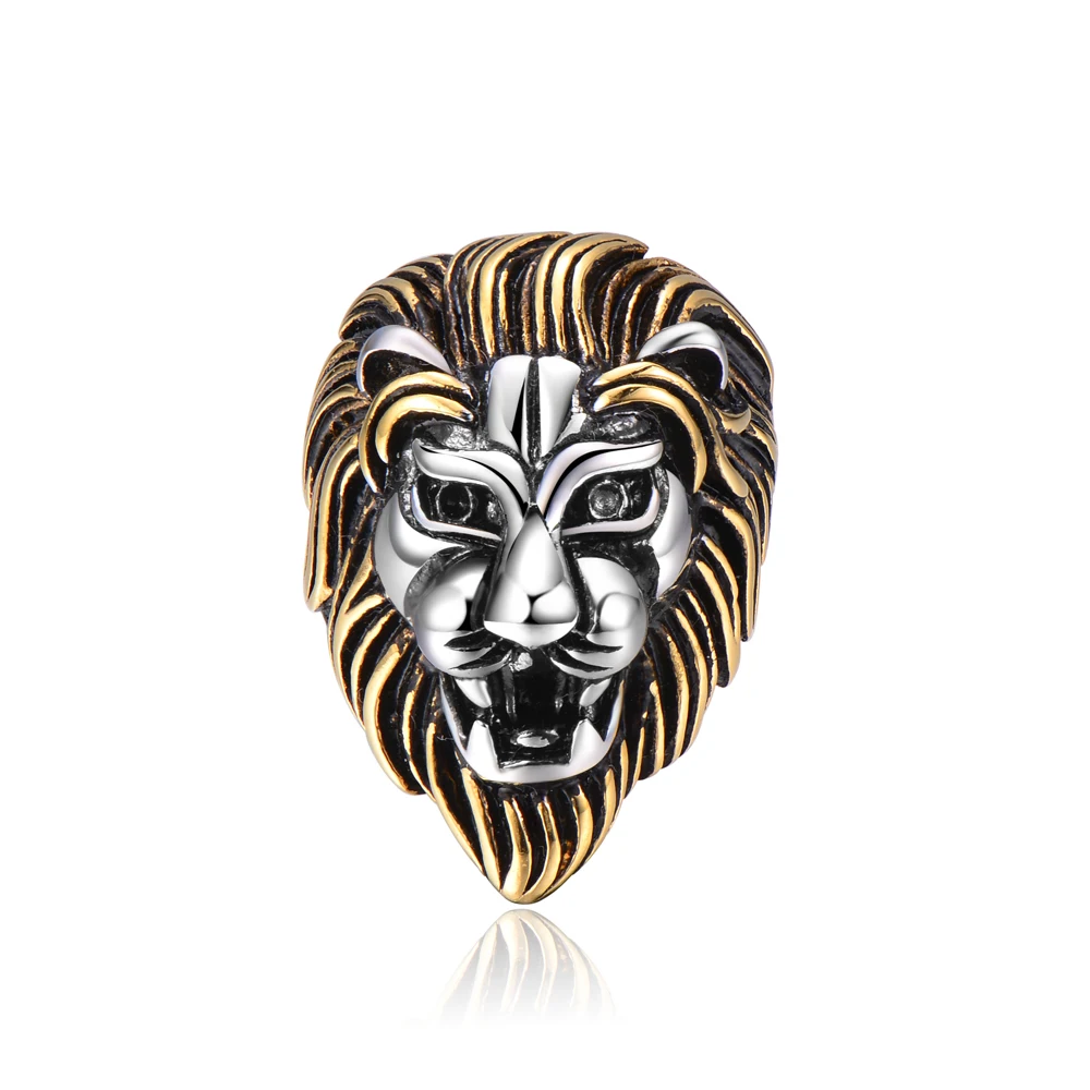 316L титановая сталь Золотая голова льва палец кольцо клевый панк-рок мужские