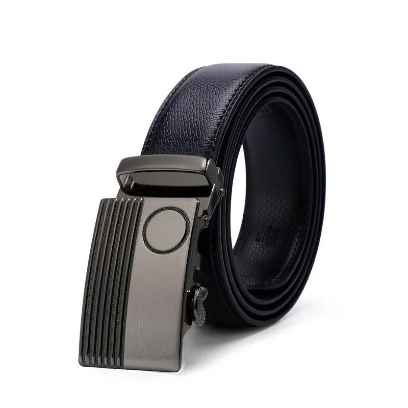 

VOHIO Three horizontal belt men Luxury wedding mens leather belts 3.5cm wide belt black Man leather top grade belt automatic new