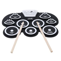 silicone portable foldable digital roll up electronic drum pad kit with stick and foot pedal