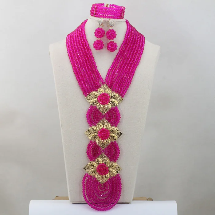 Фуксия розовый Свадебные аксессуары набор ювелирных изделий невесты свадебное