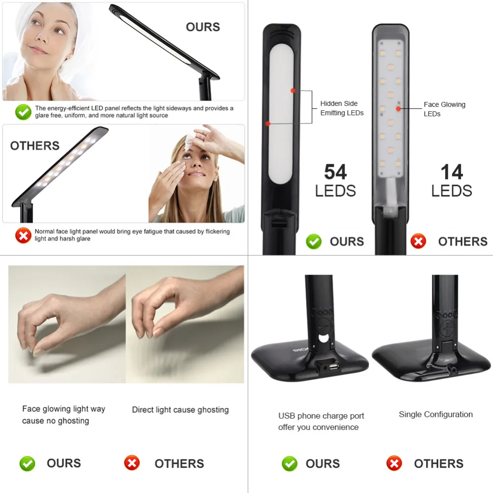 8W светодиодный настольная лампа время/дата/Температура затемнения книжный