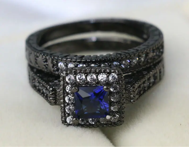 Свадебный набор Черное Золото Заполненные Родия Аметист женская Обручальное