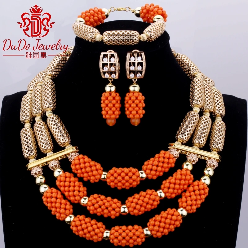 2017 новые коралловые ювелирные наборы нигерийский Дубай оранжевое ожерелье из