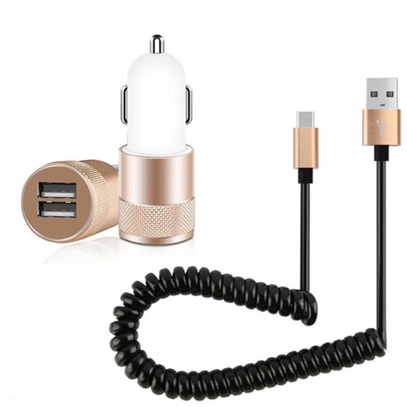 Металлическое автомобильное зарядное устройство с двумя usb-портами + пружинный