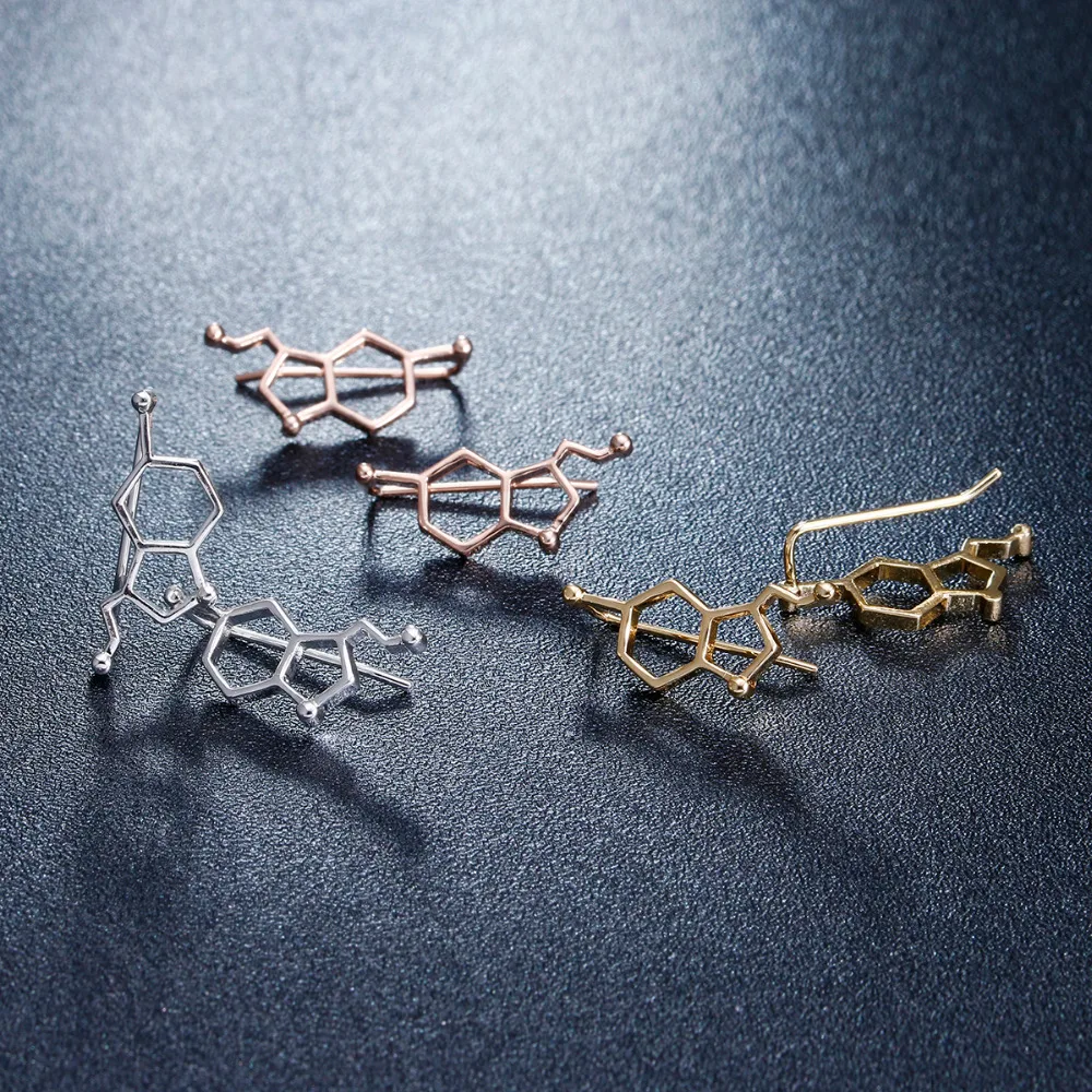 Oly2u New Fashion Serotonin Molecule Ear Climbers for Women Structure ear crawler Gift Girls ED153|ear climber|climbers earclips ears |
