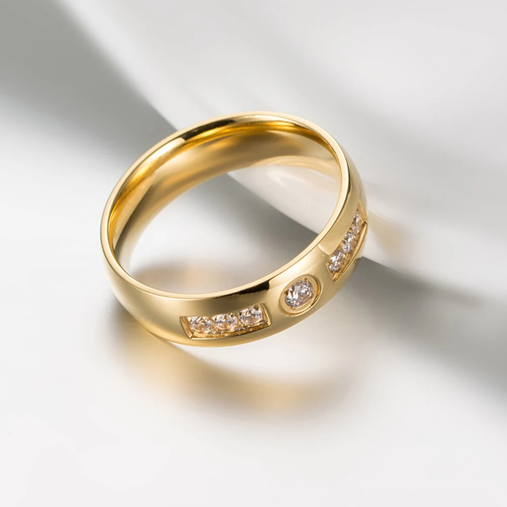 6mm Wedding Ring for Women / Men Black Gold Color Zircon CZ Stone 316l Stainless Steel Finger Jewelry Engagement Rings | Украшения и