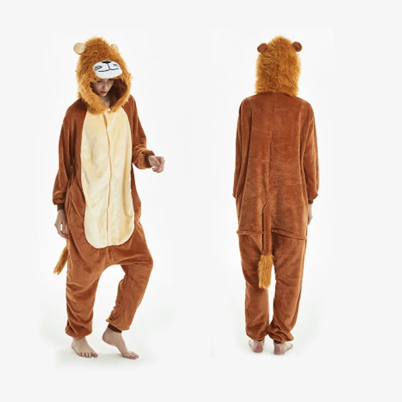 2018 Sleepwear New Unisex Cartoon Animal Lion Coon Halloween Cosplay Snake Siamese Pajamas Flannel Home Leisure Jumpsuits Pyjama |
