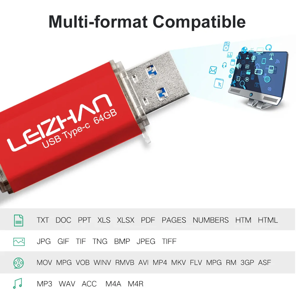 LEIZHAN TYPE-C карта памяти для сотового телефона 128 ГБ USB флеш-накопитель 32 Флешка 3 0 64