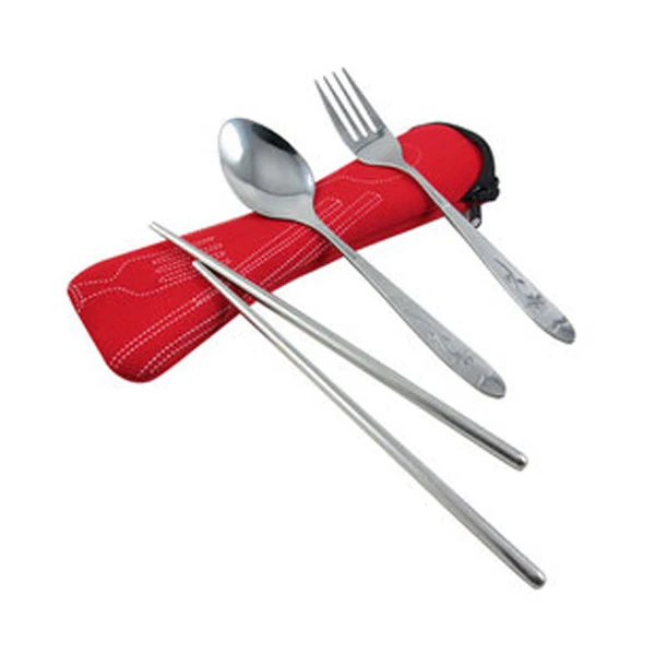 

W0049 Free Shipping High Quality Outdoor travel Portable eco-friendly stainless steel chopsticks spoon fork set piece set