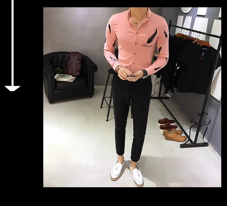 CH. KWOK Camisa Social Slim Fit повседневные черные рубашки наряды Клубные розовые рубашки мужские облегающие белые рубашки перо корейский модный