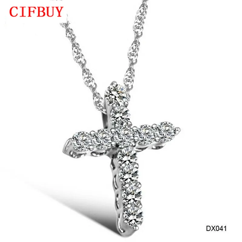 

CIFBUY JEWELRY HOT SELLING SILVER COLOR SHINING Cubic zirconia CROSS PENDANT NECKLACE for unisex FREE SHIPPING 041