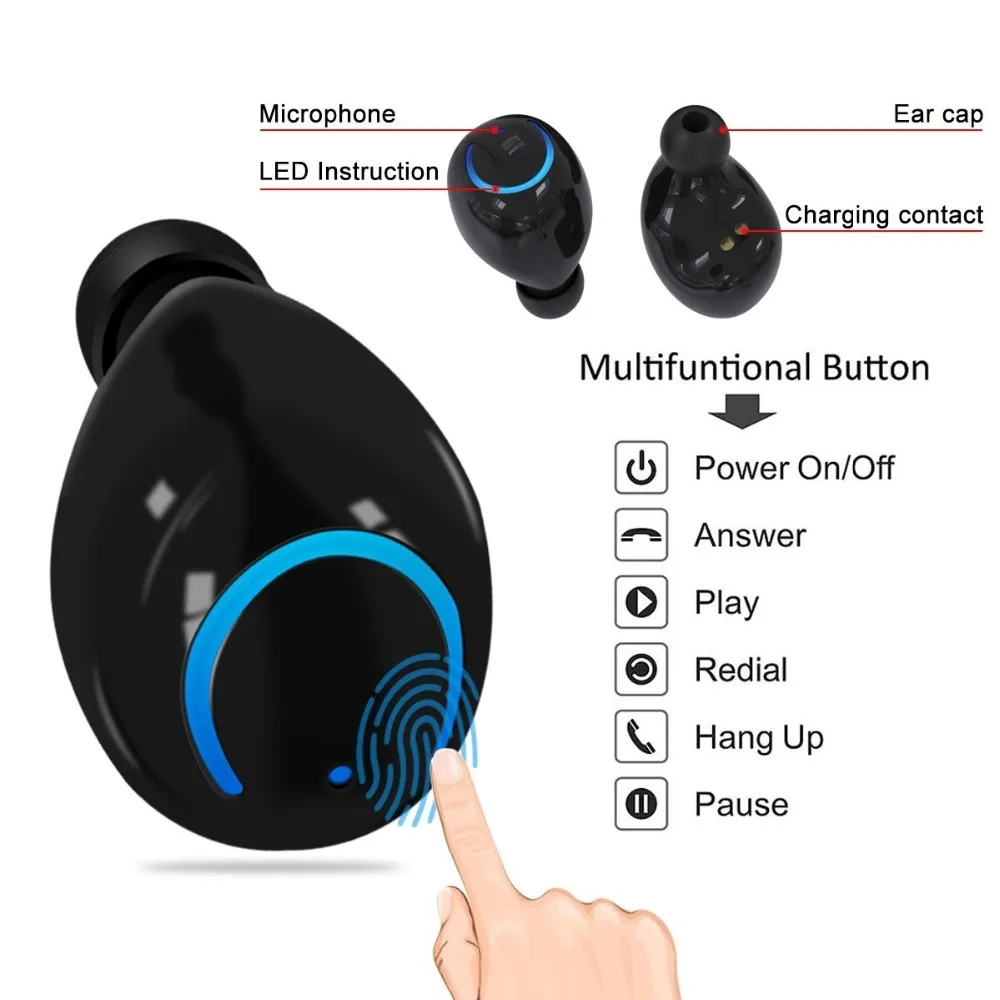 HOTGO True беспроводные наушники TWS стерео Bluetooth гарнитура со встроенным HD микрофоном