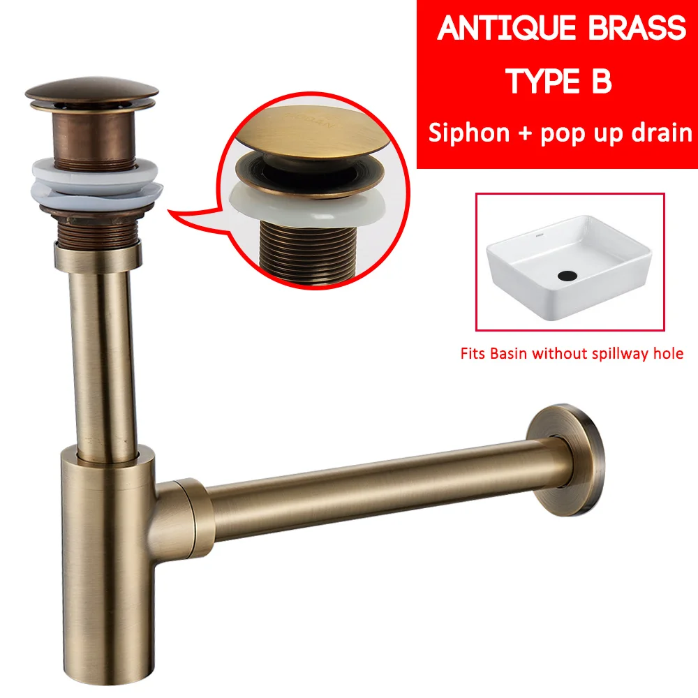 Antique Brass B Quyanre ловушка для бутылок латунь круглый сифон черный хром золото P-TRAP ванная комната туалетный труба РАКОВИНЫ отходов - Цвет: Antique Brass B