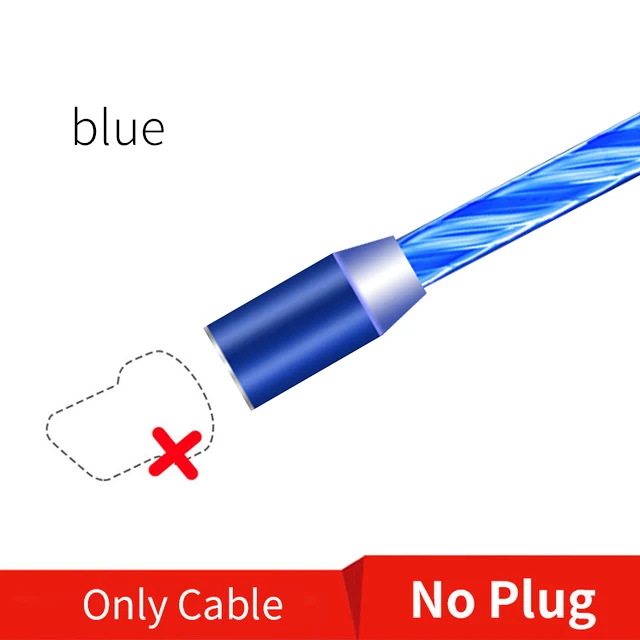 blueCableNoplug Rosinop 2.4A Быстрая зарядка 3 в 1 Магнитный кабель для iphone светящийся usb type C Магнитный зарядный кабель для xiaomi Micro USB Android - Цвет: blueCableNoplug
