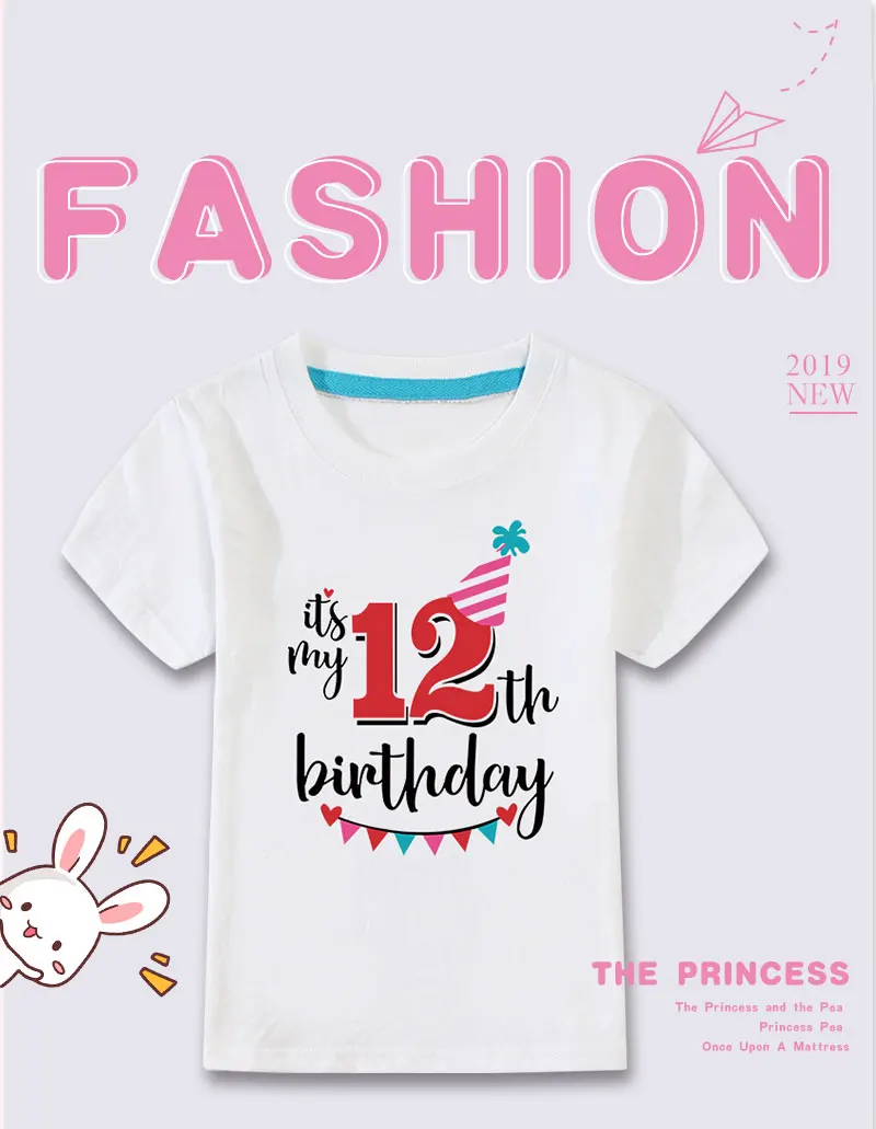 Birthday Tshirts Girl Short Sleeve Girls 3rd Kids Birthday Shirts O-Neck Fashion Children Tees Shirt For 2 3 4 5 6 7 8 9 10 Year