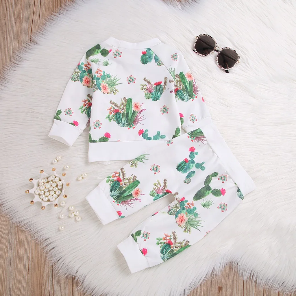 Toddler Baby Girls Boys Cactus Print Pullover Tops Pants Trousers Outfits Set ropa para bebe suit children winter Conjunto #WS | Детская