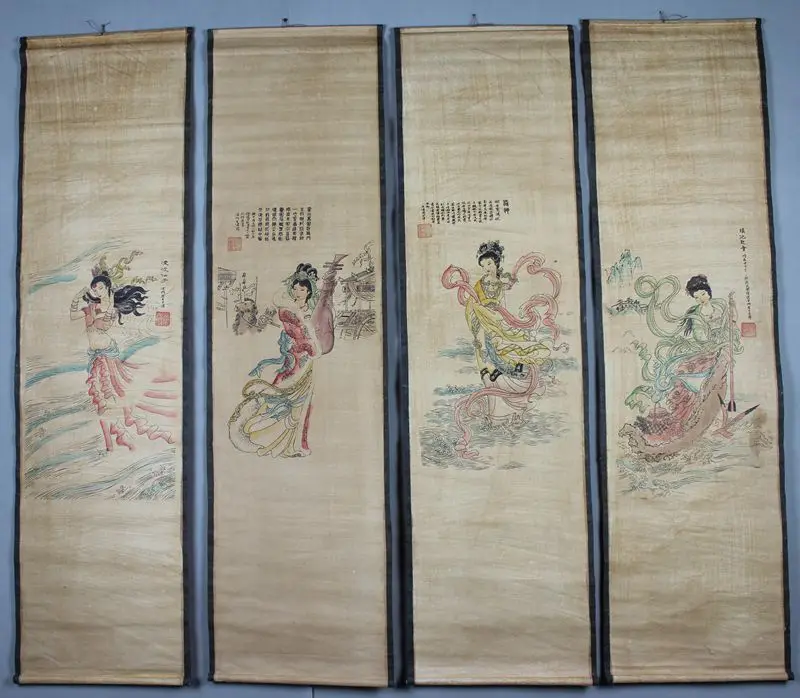 

Exquisite china archaize Four screens the beautiful lady Calligraphy and painting