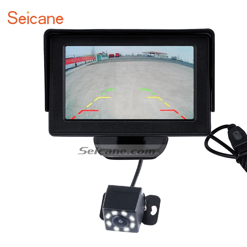 

Seicane TFT LCD 4.3 Inch Monitor Displayer Backup RearView Camera with 8 LED Lights Waterproof Night Vision Parking CCD free