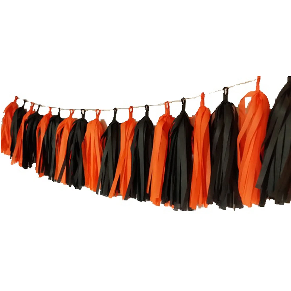 20 (Orange Black)Halloween Tassel Garland Kit Tissue Paper Halloween Dessert Table Fringe Curtain Birthday Party Decor | Дом и сад